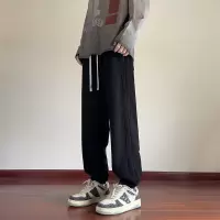 男装纯色百搭束脚卫裤男春秋季新款青少年抽绳松紧腰运动休闲裤子