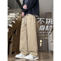 情侣款美式潮流动感休闲裤男士纯棉100%宽松显高松紧腰时尚运动裤