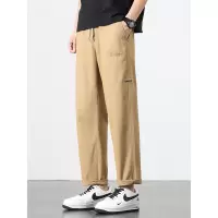 高档纯棉休闲裤男100%全棉 纯色简约宽松品质时尚直筒裤刺绣抽绳