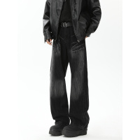 上新阔腿牛仔裤男浅扎花水洗复古设计潮流高街vibe美式直筒裤