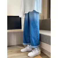 春季美式高街直筒牛仔裤男生 潮牌ins原宿风休闲渐变色阔腿裤帅气