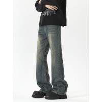 美式牛仔裤男士秋冬高街喇叭泥染欧美vibe风复古时尚显瘦微喇裤