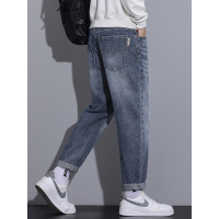 蓝色常规牛仔裤男生潮痞帅复古水洗韩版休闲裤高级感百搭哈伦男裤