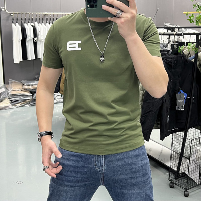 夏季新款字母印花短袖T恤男士潮牌圆领丝光棉半袖衫体恤印花上衣