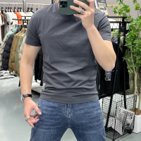 夏季新款字母简约短袖T恤男装上衣圆领时尚半袖丝光棉打底衫修身