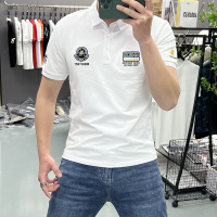 夏季新款男士短袖Polo衫T恤男翻领刺绣徽章时尚修身珠地棉上衣潮