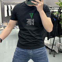 新款夏季丝光棉青年T恤字母男士短袖修身圆领男士半袖打底衫上衣