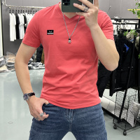 男士短袖T恤夏季新款潮牌男装时尚印花修身半袖上衣休闲帅气V领T