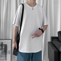 五分袖T恤男纯色简约大码宽松潮流港风24侣装圆领半袖打底衫