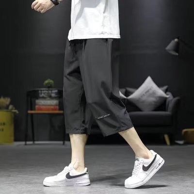 七分裤男士夏季新款时尚潮流印花直筒宽松垂感少年冰丝裤