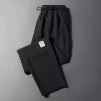 休闲裤男士春秋夏季新款冰丝薄款直筒贴标韩版宽松大码运动九分裤
