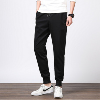 休闲裤男夏秋季韩版潮流小脚大码显高宽松胖子纯色运动束脚九分裤