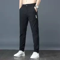 冰丝休闲裤男士夏季薄款韩版修身拼接时尚潮宽松直筒长裤