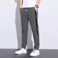 男士夏季韩版休闲裤薄款直筒拼色个性潮流冰丝裤