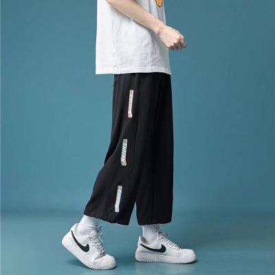直筒裤男春夏季新款薄款男生时尚垂感抽绳束脚字母裤运动长裤