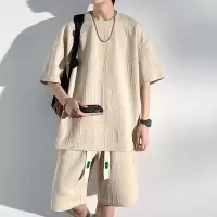 夏季新款立体字母提花套装男生盐系休闲运动五分裤两件套