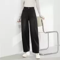 2025年春季新款宽松牛仔裤女高腰百搭黑色镰刀长裤子