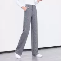 2025春季新千鸟格直筒休闲裤女裤韩版长裤宽松阔腿裤女