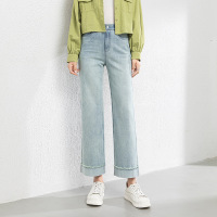 2025春季新款宽松牛仔裤女韩版外翻脚口毛边九分裤直筒裤