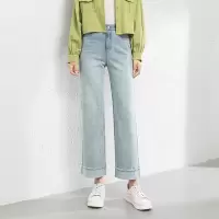 2025春季新款宽松牛仔裤女韩版外翻脚口毛边九分裤直筒裤