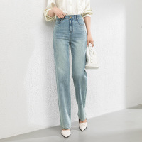 2025春季新款高腰牛仔拖地直筒裤浅蓝色韩版窄版阔腿裤女