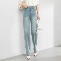 2025春季新款高腰牛仔拖地直筒裤浅蓝色韩版窄版阔腿裤女