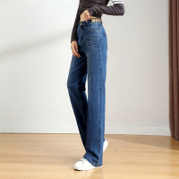2025春季时尚休闲牛仔拖地长裤显瘦宽松女韩版直筒阔腿裤