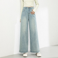 2025春新款大码高腰宽松牛仔裤女韩版休闲垂感拖地阔腿裤
