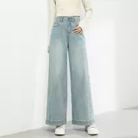 2025春新款大码高腰宽松牛仔裤女韩版休闲垂感拖地阔腿裤