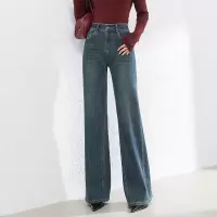 复古四面弹牛仔喇叭裤女2025春季新款高腰宽松拖地筒喇裤
