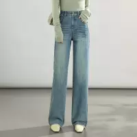 复古牛仔裤女2025春新款韩版弹力高腰窄版直筒裤阔腿裤拖地裤