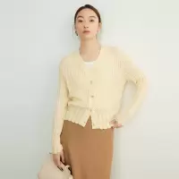 早春款 巴素兰羊毛针织开衫女装微透镂空V领外套25新款小个子毛衣