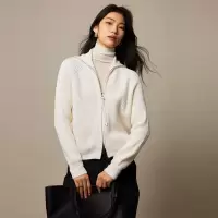 早春款 新澳100羊毛翻领针织开衫女装25新款时尚简约拉链毛衣外套