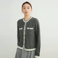 早春款 美利奴100羊毛针织开衫女25新款高级感撞色金丝小香风外套