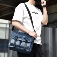 商务休闲男士背包大容量耐磨工装机能斜挎包pu防泼水单肩包男挎包