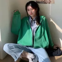 6535棉 双层帽春秋宽松拉链长袖开衫外套女韩版纯色连帽卫衣女装