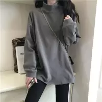 双面德绒半高领纯色宽松打底衫女秋冬韩版薄绒长袖T恤女休闲上衣