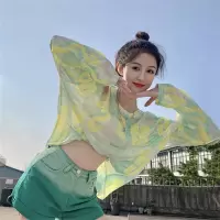 夏季薄款设计感冰丝长袖T恤女宽松防晒衣网纱打底衫外穿上衣女装