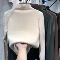 德绒保暖打底衫纯色女秋冬季韩版加绒修身长袖T恤女上衣女装