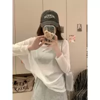 性感露背镂空长袖T恤女装春夏新款薄款防晒罩衫甜辣纯色上衣