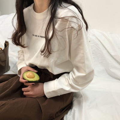 春秋季新款女装韩版长袖T恤女韩版宽松百搭字母印花薄款上衣女潮