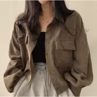 春秋季法式复古宽松百搭单排扣翻领衬衫长袖外套ins