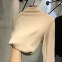 来图来样定制 德绒保暖打底衫纯色女秋冬韩版加绒修身长袖T恤上衣