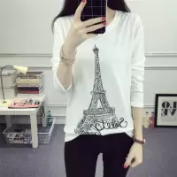 白色印花长袖T恤女装春秋新款内搭圆领打底衫宽松显瘦设计感上衣