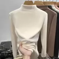 秋冬德绒半高领内搭纯色打底衫女修身显瘦洋气外穿长袖T恤上衣女