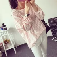 秋冬新款韩国女装条纹打底衫女宽松长袖T恤女上衣女