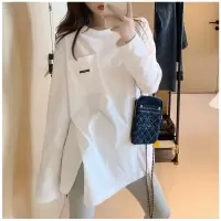 秋冬韩版百搭纯色韩版长袖T恤女宽松圆领内搭打底衫女装