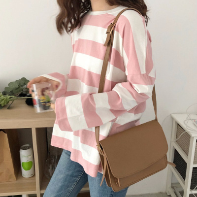 秋季新款长袖T恤女条纹韩版宽松百搭女式上衣服学生女装