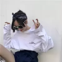 秋装韩版女士长袖T恤女中长款印花衣服宽松上衣女装