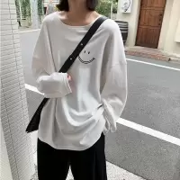 笑脸长袖印花T恤女秋季韩版新款圆领宽松女士打底衫上衣